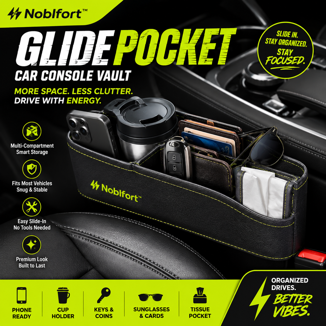 Noblfort™ GlidePocket Car Console Vault